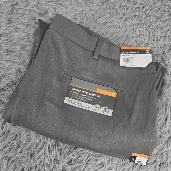Savane SWB7064BW Mens 42/29‎ Gray Pleated Front No Iron Dress Pants - Picture 1 of 7